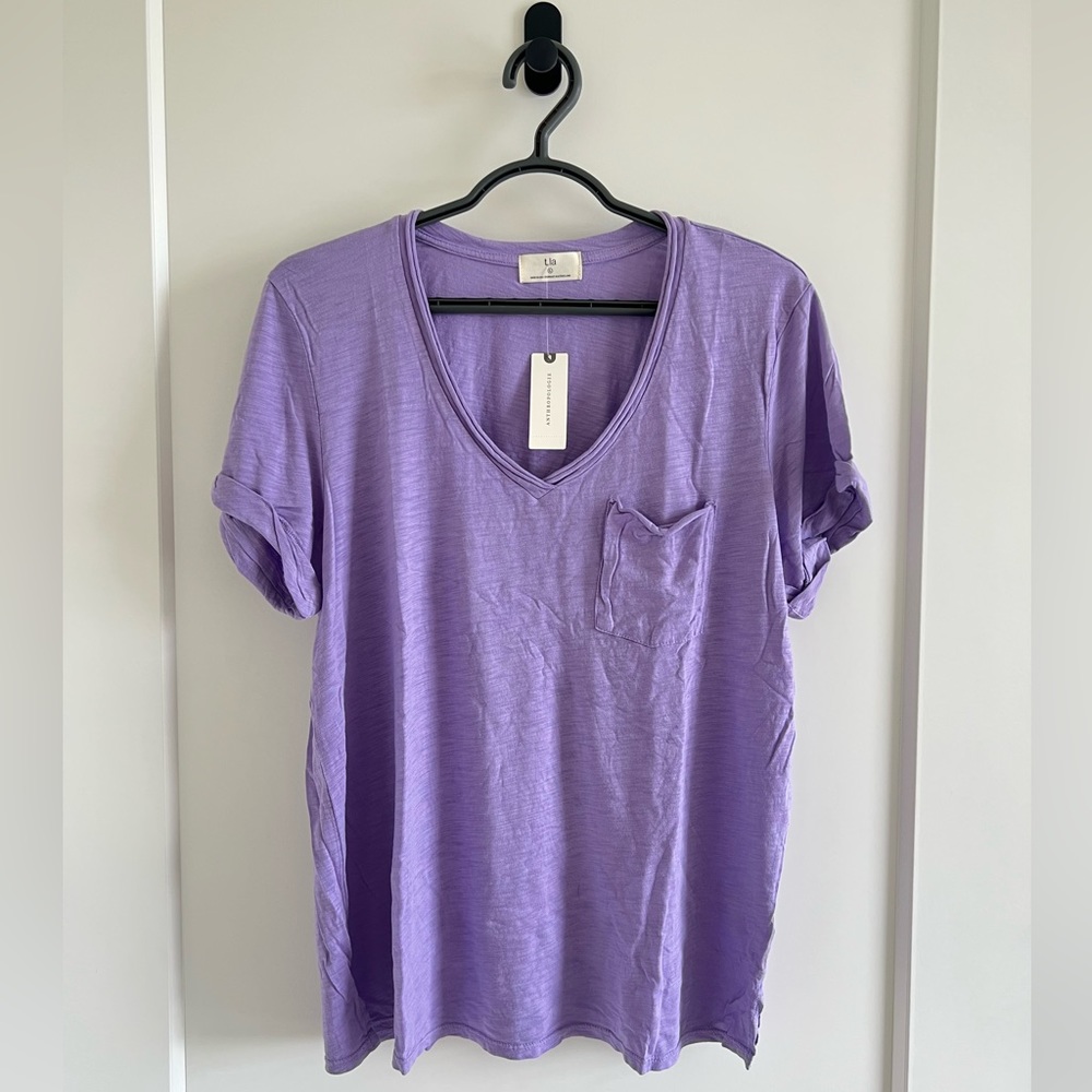 Anthro T.LA classic v neck pocket tee purple NWT